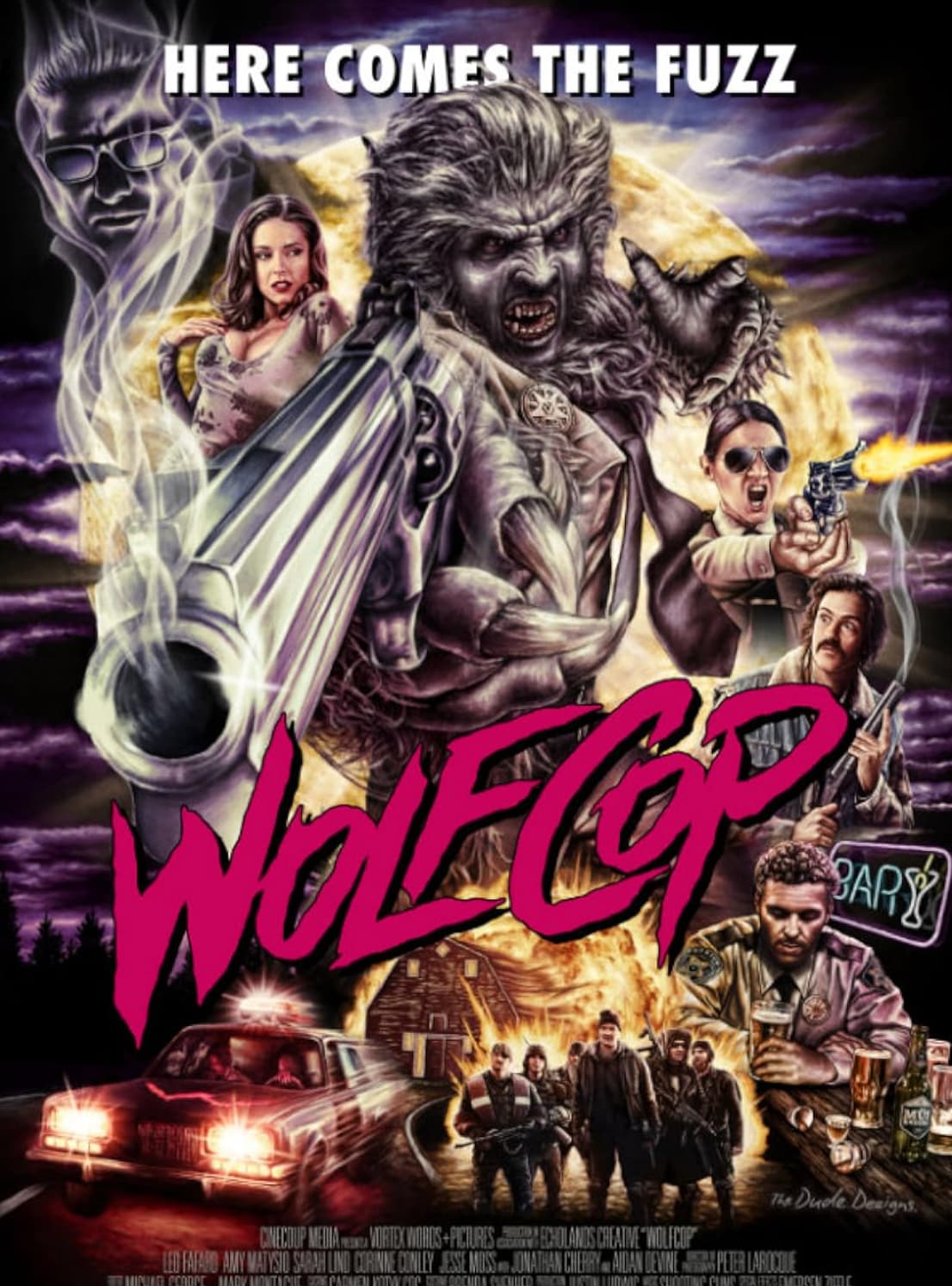 wolf cop - Here Comes The Fuzz Bary Mo The Dude Designs Cinecoup Media Vortex WordsPictures Echolands Creative Wolfcop Led Fafaro Amy Matysio Sarah Lind Corinne Conley Jesse Moss Guar Jonathan Cherry Aidan Devine Peter Larocque Migung Goodge Mady Montacut